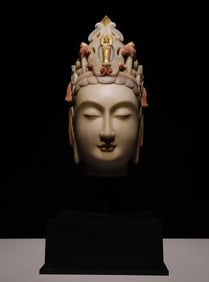 A Solemn Marble Painted Color Avalokitesvara-Head Ornament
