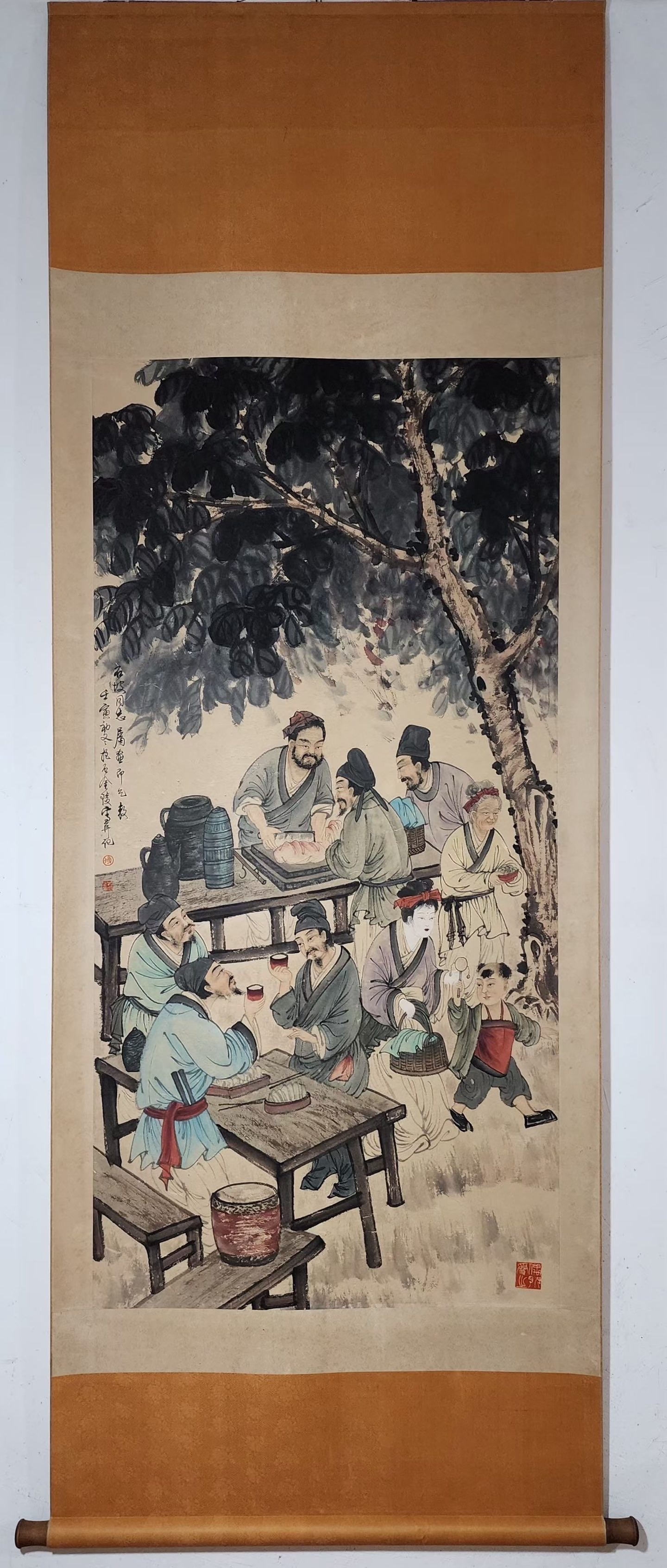 A Chinese Vertical Scroll Ink Painting of Character and Story on Paper,Fu Baoshi: A Chinese Vertical Scroll Ink Painting of Character and Story on Paper,Fu Baoshi,Without frame Size:54.5inx26.8in 一幅中国水墨人物故事ஹ