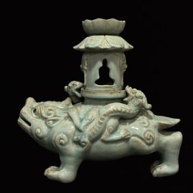 A Rare Guan yao Auspicious Beast Candlestick
