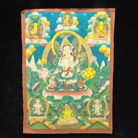 A Rare Brocade Painted Color Statue of Tara Tangka