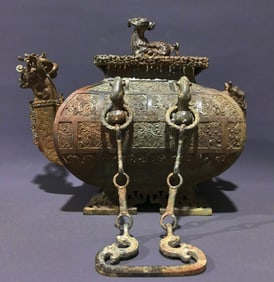 An Archaic Bronze Dragon Head Pot,With Inscription