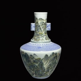 An Exquisite Enamel Landscape Pattern Double-Ears Vase
