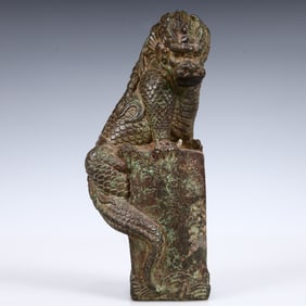 A Rare Bronze Auspicious Beast Seal,With Inscription
