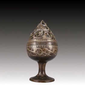 A Exquisite Gold and Silver-Inlaid Bronze Censer
