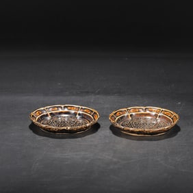 A Pair of Exquisite Ding yao Brown Glazed Flower Pattern Brush Washers,with an Imperial Poem by