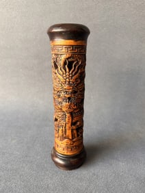 An Exquisite Huanghuali wood Hollow Dragon Pattern Incense Tube