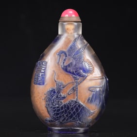 An Exquisite Glass Kylin and Crane Pattern Snuff Bottle