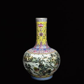 An Exquisite Famille-Rose Landscape Pattern Vase