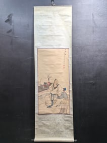 A Chinese Vertical Scroll Ink Painting of Figure on Silk,Feng Zhonglian