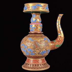 An Exquisite Gold Ground Enamel Carved Kylin  Pattern Pot