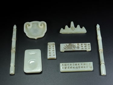A Set of Rare White Jade Ornaments