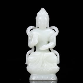 An Exquisite White Jade Statue of Avalokitesvara
