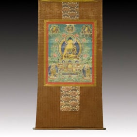 A Rare Brocade Painted Color Statue of Sakyamuni Tangka