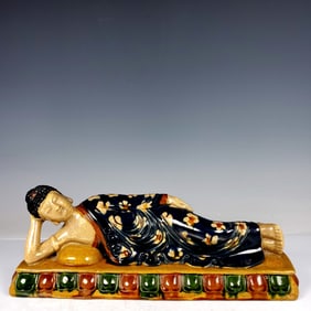 A Rare Liao Tri-Color Glazed Pottery Buddha Statue