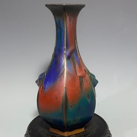 An Exquisite Guan yao Flambe Glazed Beast-Ears Vase