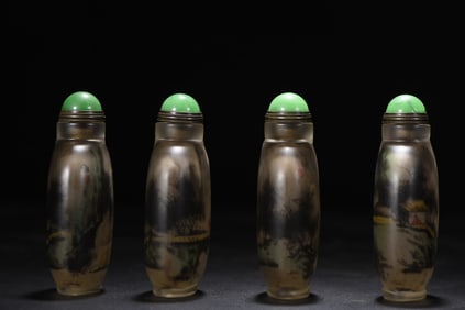 A Set of Fine Glass Landscape and Figure Pattern Snuff Bottles