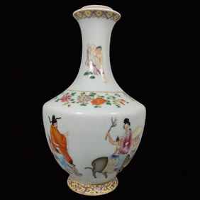 A Rare Famille-Rose Painted Gold Character and Story Pattern Vase