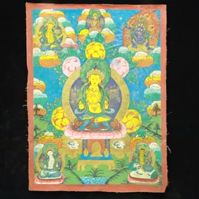 A Rare Brocade Painted Color Statue of Avalokitesvara Tangka
