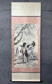 A Chinese Vertical Scroll Ink Painting of Horse on Paper,Xu Beihong