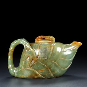 A Rare White Jade Bamboo Pattern Teapot