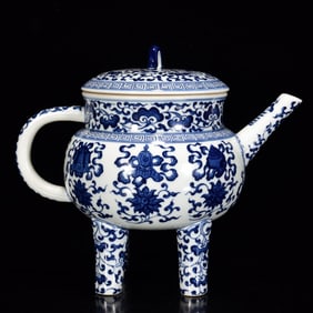 An Exquisite Blue and White Eight Treasures Pattern Teapot
