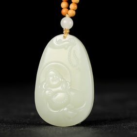 An Exquisite White Jade Statue of Maitreya Buddha Pendant