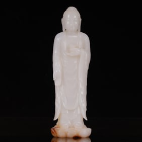 An Exquisite White Jade Statue of Sakyamuni