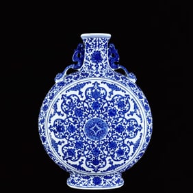 A Huge Blue and White Lotus and Eight Treasures Pattern Double-Ears Vase