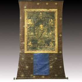 A Rare Brocade Painted Color Statue of Padma Sambhava Tangka