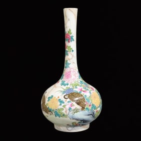 A Rare Famille-Rose Flower and Bird Pattern Vase