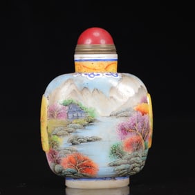 An Exquisite Glass Landscape Pattern Snuff Bottle