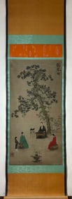 A Chinese Vertical Scroll Ink Painting of Character and Story on Silk,Song Huizong
