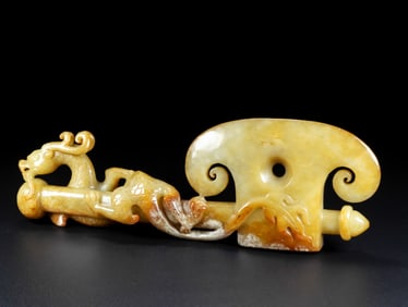 An Archaic Gaogu yu Dragon Pattern Axe Ornament