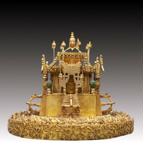A Rare Gilt Bronze Pagoda