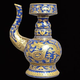 An Exquisite Ji Blue Glazed Painted Gold Dragon Pattern Pot