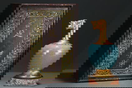 A Precious Sky Blue Glazed Gilt Dragon Pattern Flagon