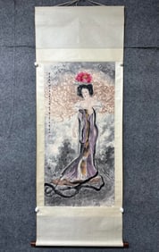 A Chinese Vertical Scroll Ink Painting of Woman on Paper,Xue Linxing