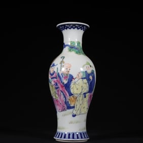 An Exquisite Blue and White Famille-Rose Character and Story Pattern Vase