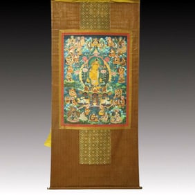 A Rare Brocade Painted Color Statue of Manjusri Tangka