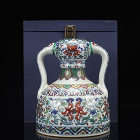 An Exquisite Famille-Rose Lotus Pattern Double-Ears Vase