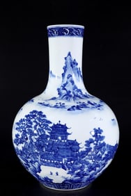 A Huge Blue and White Landscape Pattern Vase