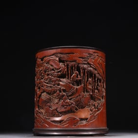 An Exquisite Bamboo Character and Story Pattern Brush Pot,With Poem