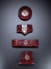 A Set of Fine Red Jade Beast Pattern Ornaments