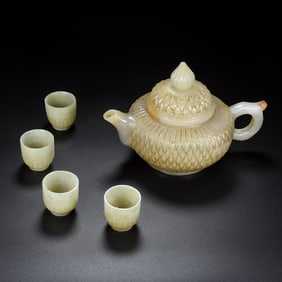 A Set of Fine White Jade Teapots