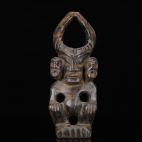 An Archaic Hongshan Culture Black Jade Figure Ornament