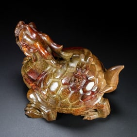 An Exquisite White Jade Dragon and Turtle Ornament
