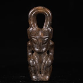 An Archaic Hongshan Culture Greenish Jade Figure Ornament