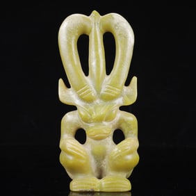 An Archaic Hongshan Culture Yellow Jade Figure Ornament