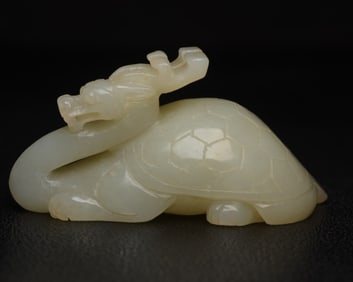 An Exquisite White Jade Dragon and Turtle Ornament