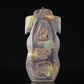 An Archaic Liangzhu Culture Green Jade Figure Ornament